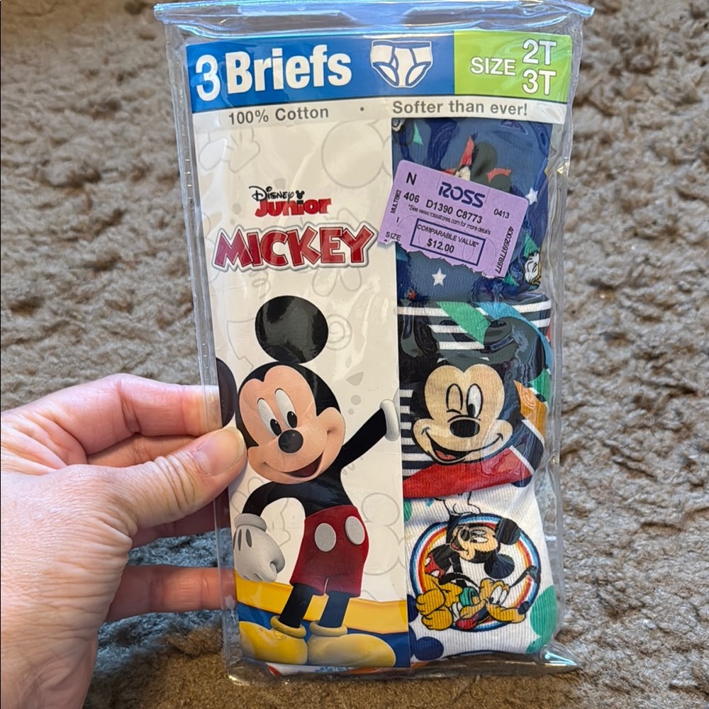NWT Disney Junior Mickey Mouse Briefs 3-Pack 2T-3T